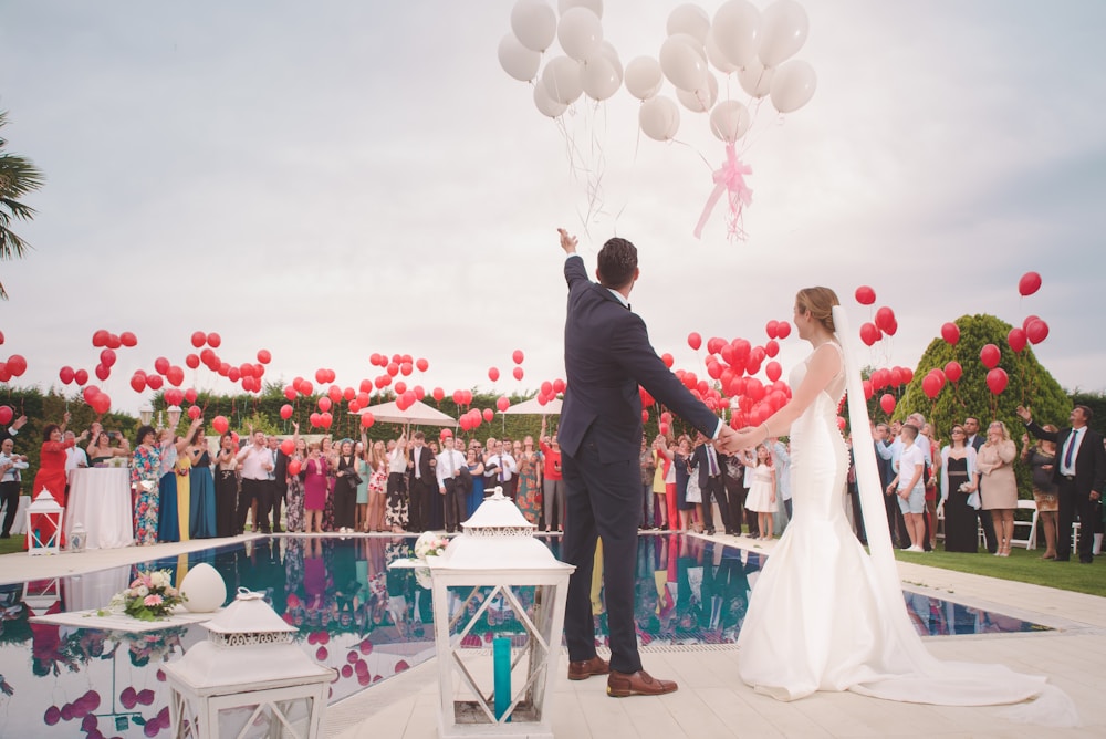 Marriage ceremony with a couple and family
